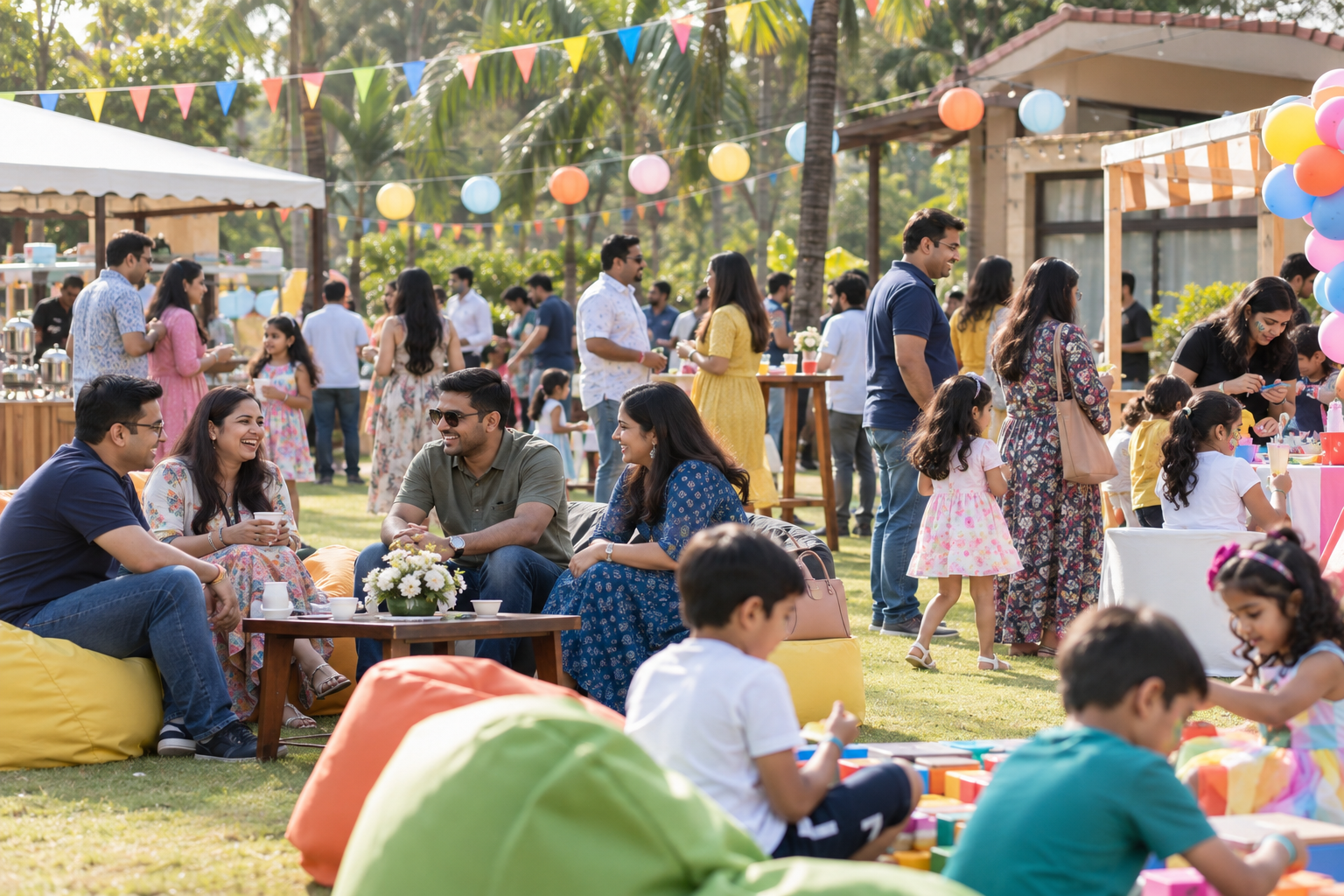Large corporate family day venue with activity, food and entertainment zones
